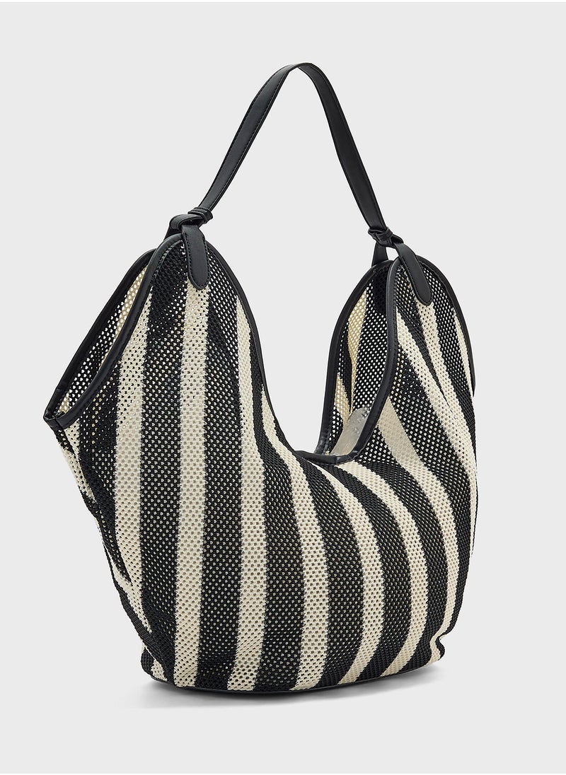 Ginger - 2 In 1 Stripe Mesh Shopper Bag - Image 1