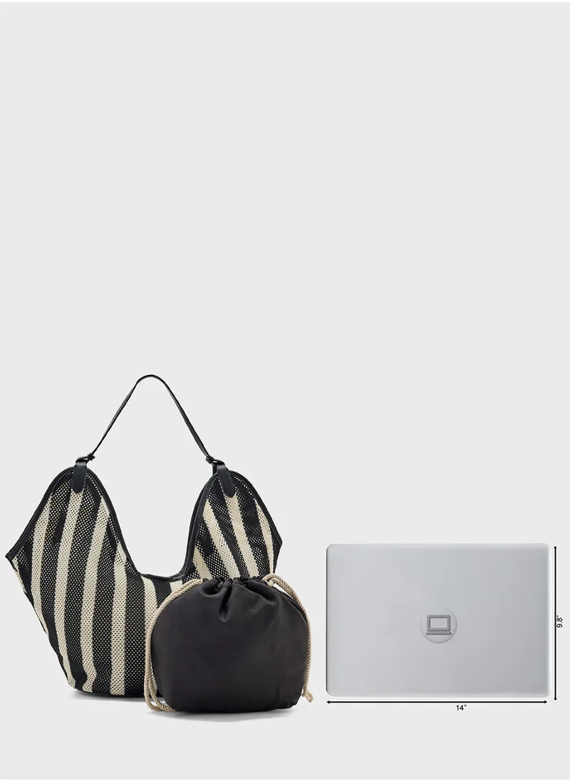 جينجر 2 In 1 Stripe Mesh Shopper Bag