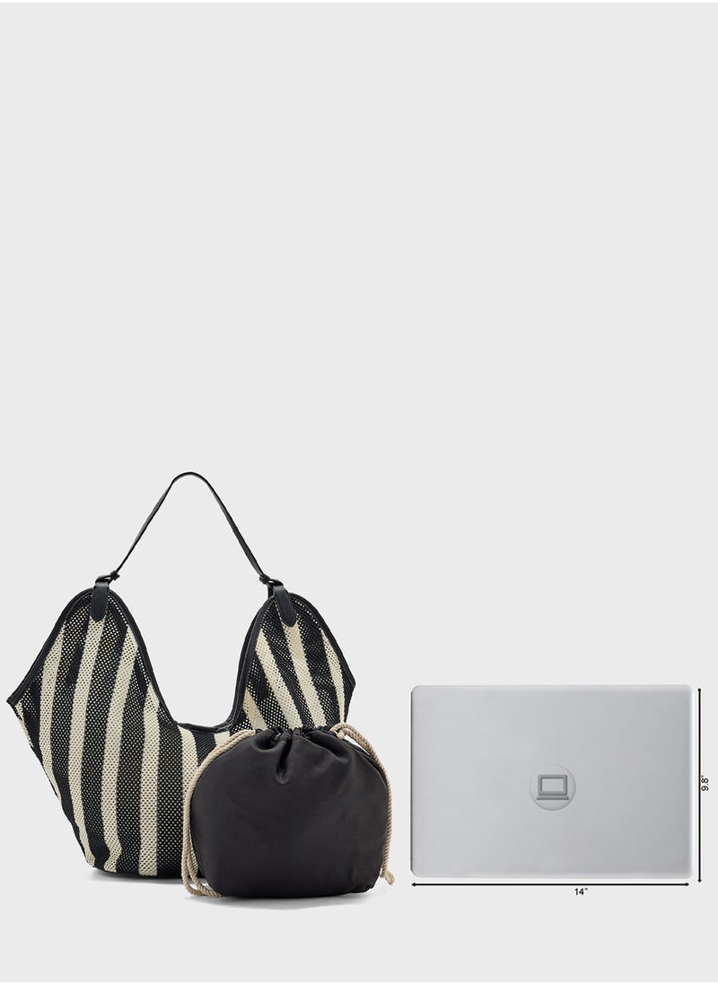 Ginger - 2 In 1 Stripe Mesh Shopper Bag - Image 1