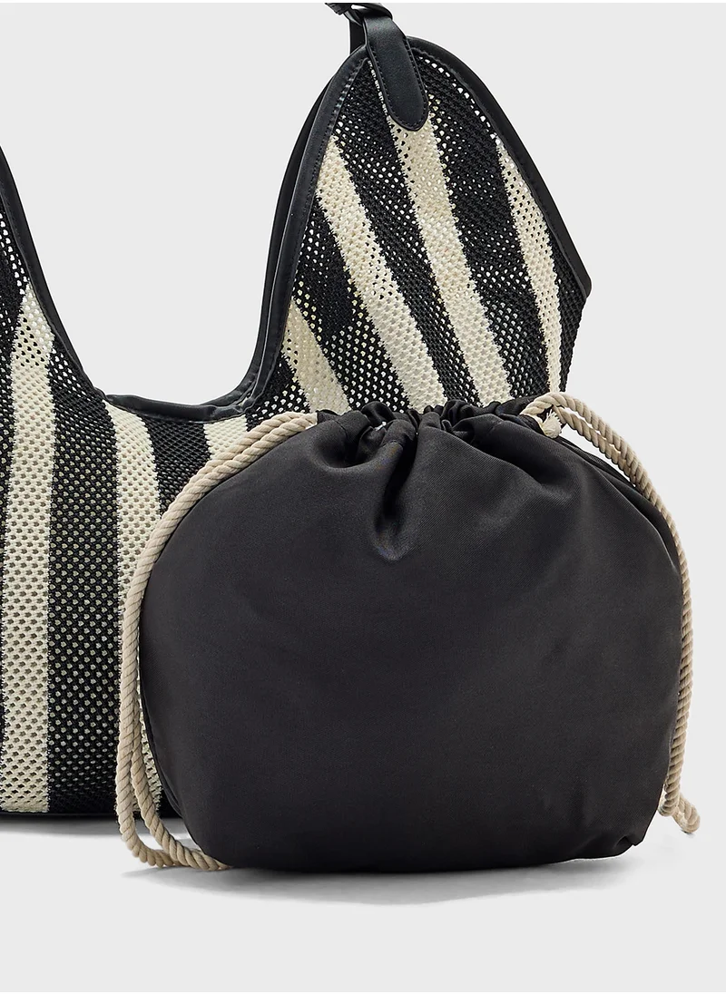 جينجر 2 In 1 Stripe Mesh Shopper Bag