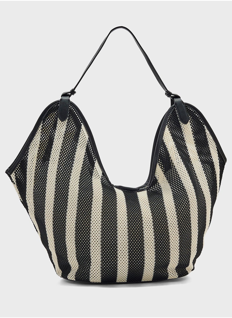 Ginger - 2 In 1 Stripe Mesh Shopper Bag - Image 1