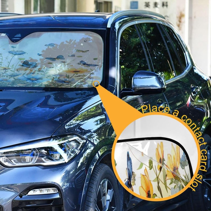 Wildflower Meadow Car Windshield Sun Shade Foldable Sun Visor Automotive Sunshades for Car Truck SUV Blocks UV Rays Keep Your Vehicle Cool - Image 3