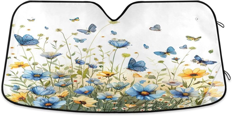 Wildflower Meadow Car Windshield Sun Shade Foldable Sun Visor Automotive Sunshades for Car Truck SUV Blocks UV Rays Keep Your Vehicle Cool - Image 1