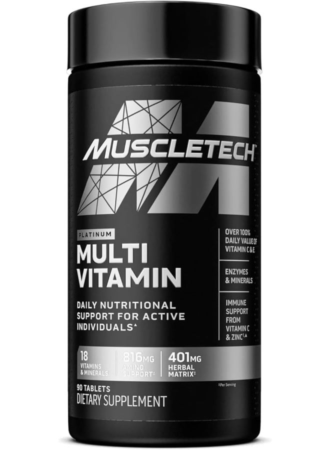MuscleTech Platinum Multi Vitamin for Men Women Daily MultiVitamin Immune Support 90 Tablets - Image 1