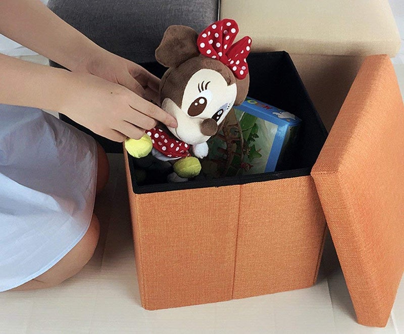 AAGNA Fabric Folding Organizer Storage Ottoman Bench Footrest Stool Coffee Table Cube Camping Fishing Toys Chest Stool Quick And Easy Assembly Multi Colour 30X30X30 Cm - Image 4