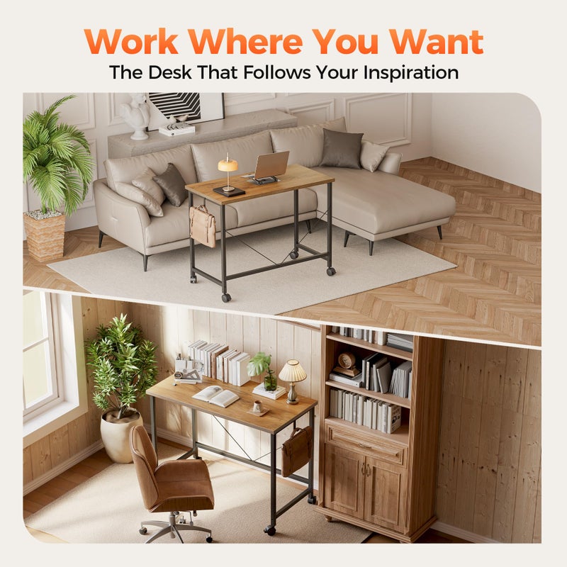 Mericonia Rolling Computer Desk with Wheels, Gaming Desk for Small Spaces, Modern Simple Style Table for Home Office, Study Writing Table - Image 2