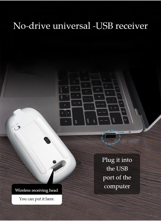 Wireless Bluetooth Mouse，Rechargeable Silent Bluetooth Mouse，Computer Mice with USB Receiver，Wireless Mouse for MacBook pro MacBook Air/iMac/Laptop/Notebook/pc，White