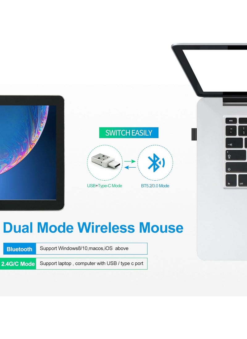 Wireless Bluetooth Mouse，Rechargeable Silent Bluetooth Mouse，Computer Mice with USB Receiver，Wireless Mouse for MacBook pro MacBook Air/iMac/Laptop/Notebook/pc，White