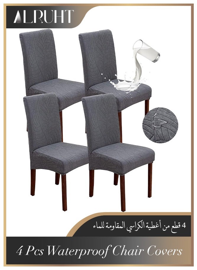 Alruht 4 Pieces Waterproof Chair Covers for Dining Room, Stretch Jacquard Dining Chair Slipcovers, Removable Washable Chair Protector for Kitchen, Hotel, Restaurant(Grey)  - Image 1