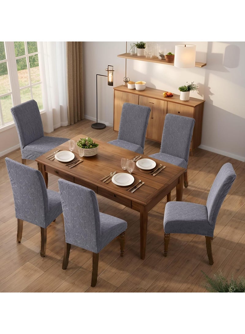 4 Pieces Waterproof Chair Covers for Dining Room, Stretch Jacquard Dining Chair Slipcovers, Removable Washable Chair Protector for Kitchen, Hotel, Restaurant(Grey)