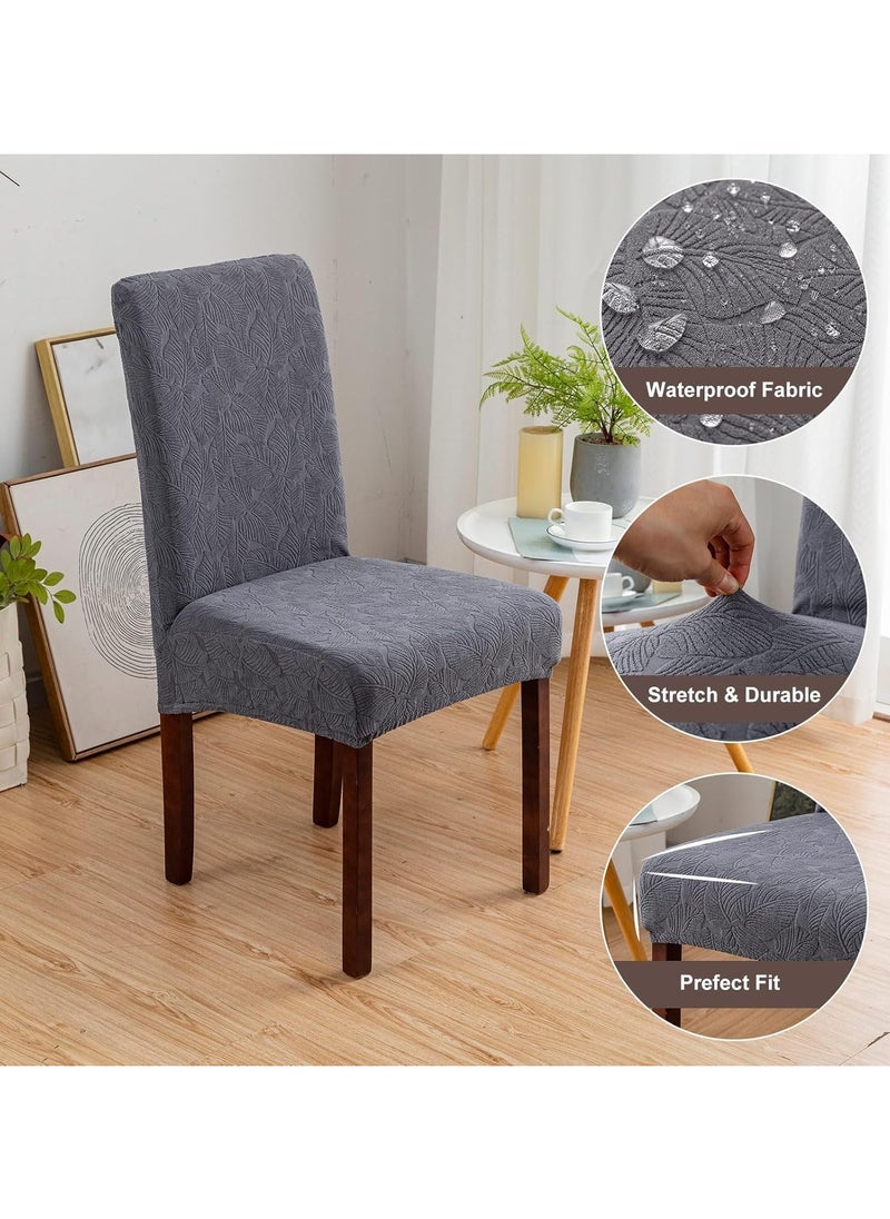 Alruht 4 Pieces Waterproof Chair Covers for Dining Room, Stretch Jacquard Dining Chair Slipcovers, Removable Washable Chair Protector for Kitchen, Hotel, Restaurant(Grey)  - Image 4