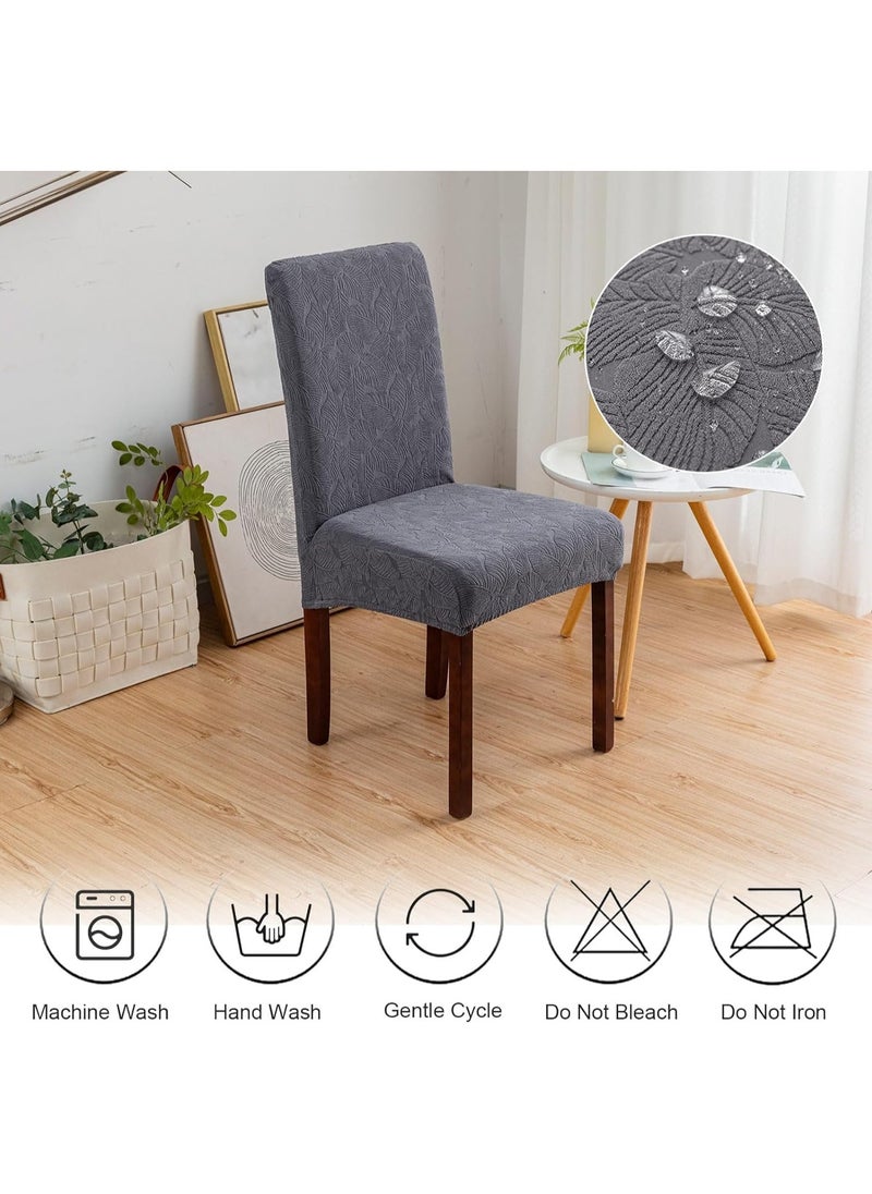 Alruht 4 Pieces Waterproof Chair Covers for Dining Room, Stretch Jacquard Dining Chair Slipcovers, Removable Washable Chair Protector for Kitchen, Hotel, Restaurant(Grey)  - Image 5