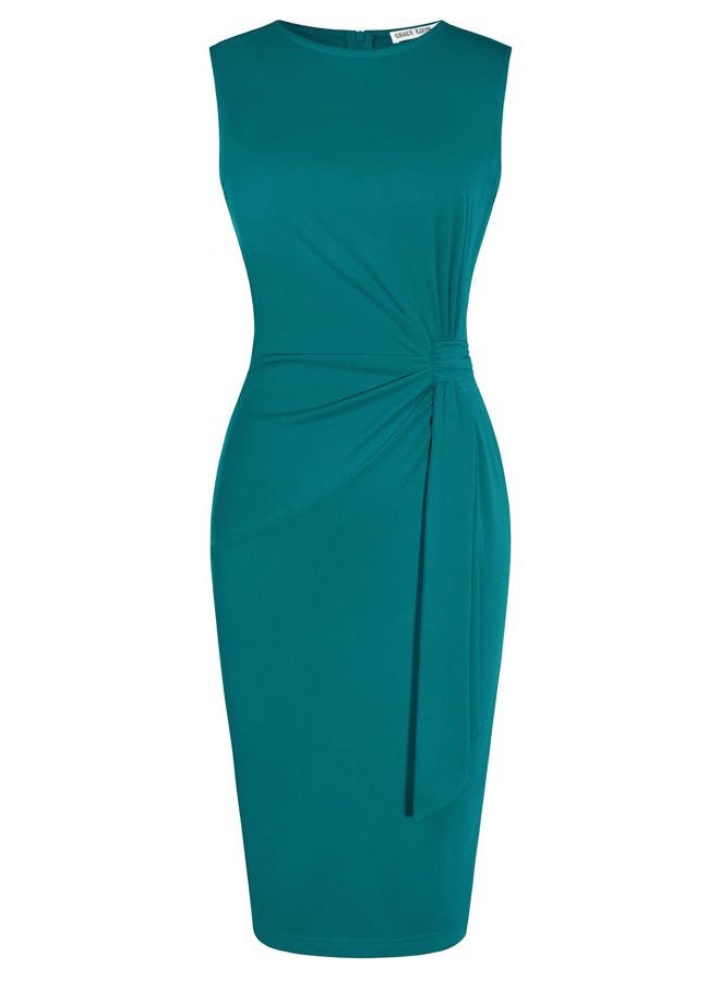 GRACE KARIN Work Dress,Bodycon Cocktail Dress for Women,Sleeveless Business Dresseses Knee Length, Blue Green, S - Image 1