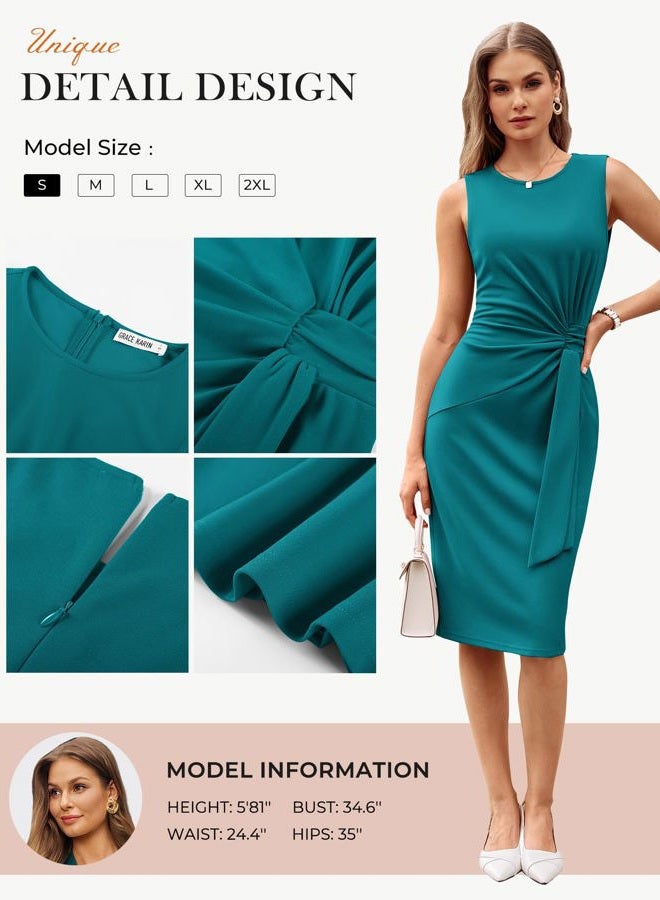 GRACE KARIN Work Dress,Bodycon Cocktail Dress for Women,Sleeveless Business Dresseses Knee Length, Blue Green, S - Image 5