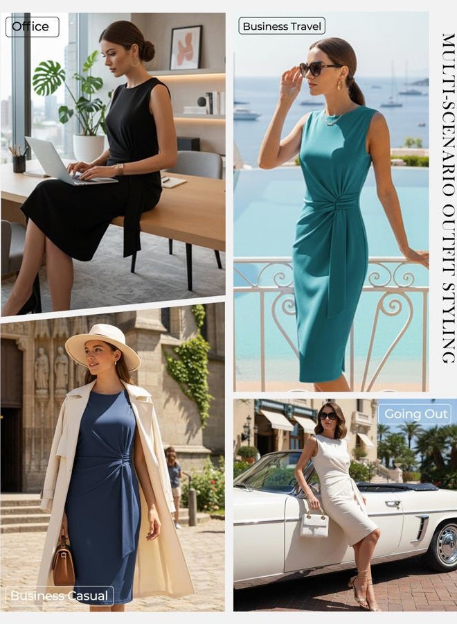 GRACE KARIN Work Dress,Bodycon Cocktail Dress for Women,Sleeveless Business Dresseses Knee Length, Blue Green, S - Image 2