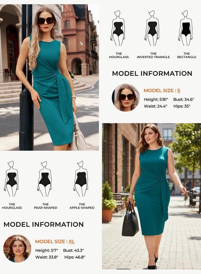 GRACE KARIN Work Dress,Bodycon Cocktail Dress for Women,Sleeveless Business Dresseses Knee Length, Blue Green, S - Image 3