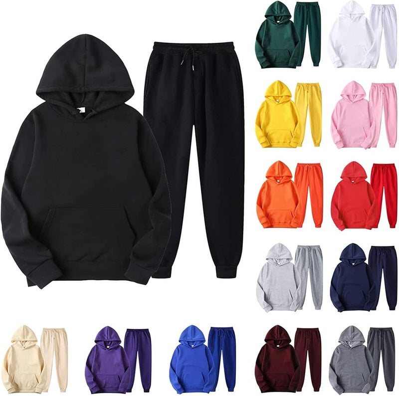 woobles Tracksuit For Men And Women 2Pcs Outfits Long Sleeve Pullover Hoodie Sweatshirt + Sweatpant Athletic Fall Winter Sweatsuits Medium Black - Image 1