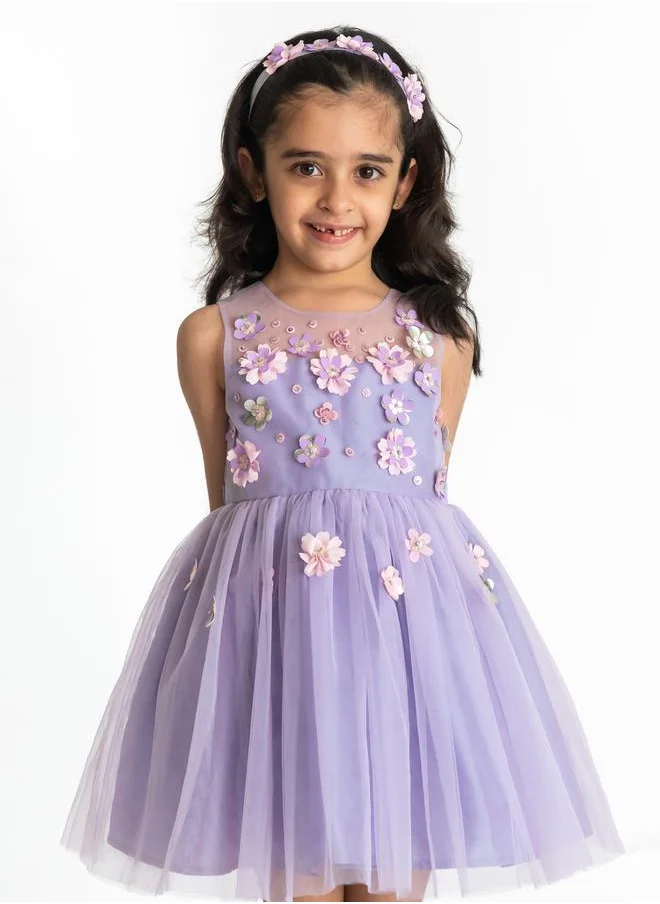 ستايلي Floral Applique Mesh Insert Skater Dress