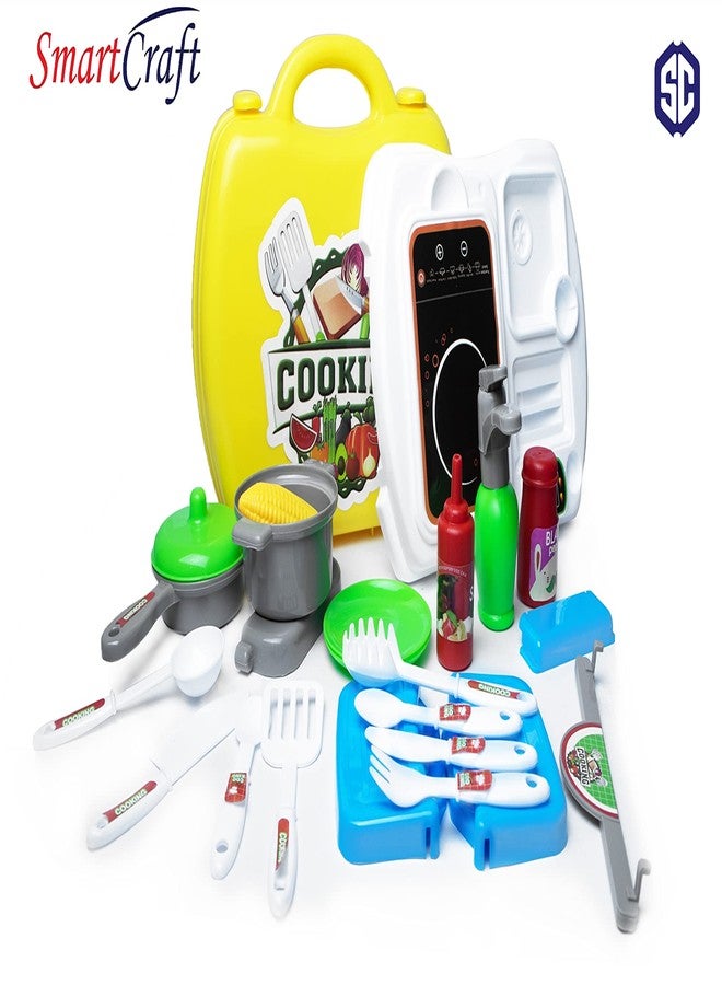 Smartcraft Ultimate Kid Chef Bring Along Kitchen Cooking Suitcase (27 Pieces) Luxury Kitchen Set Cooking Toy with Briefcase Kitchen Food Play Set for Girls & Boys (New)-Made in India - Image 4