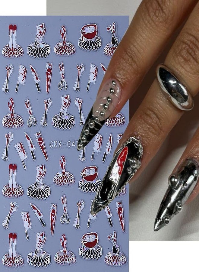 6 Sheets Halloween Nail Stickers for Nail Art, 3D Laser Sliver Self-Adhesive Blood Fingerprint Nail Decals, Ghost Nail Supplies Nail Art Design Accessories for Women and Girls Manicure DIY Decoration - Image 2
