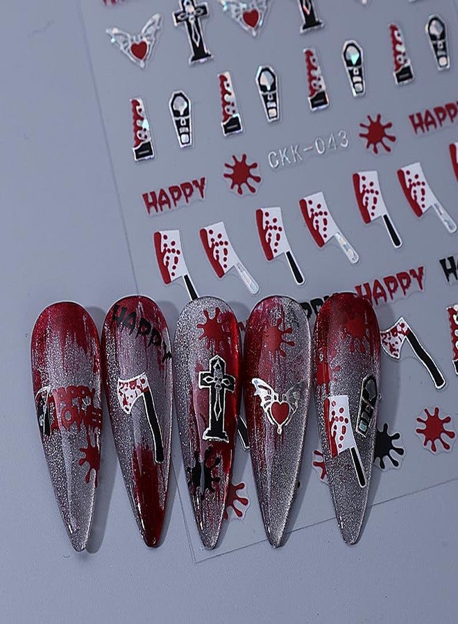 6 Sheets Halloween Nail Stickers for Nail Art, 3D Laser Sliver Self-Adhesive Blood Fingerprint Nail Decals, Ghost Nail Supplies Nail Art Design Accessories for Women and Girls Manicure DIY Decoration - Image 4