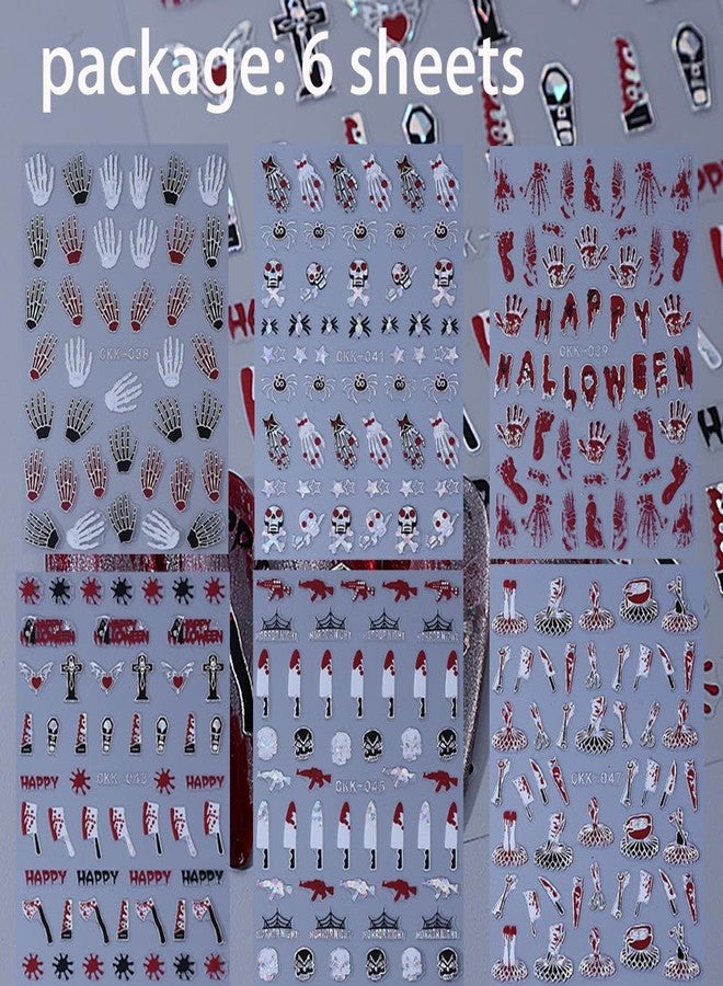 6 Sheets Halloween Nail Stickers for Nail Art, 3D Laser Sliver Self-Adhesive Blood Fingerprint Nail Decals, Ghost Nail Supplies Nail Art Design Accessories for Women and Girls Manicure DIY Decoration - Image 5