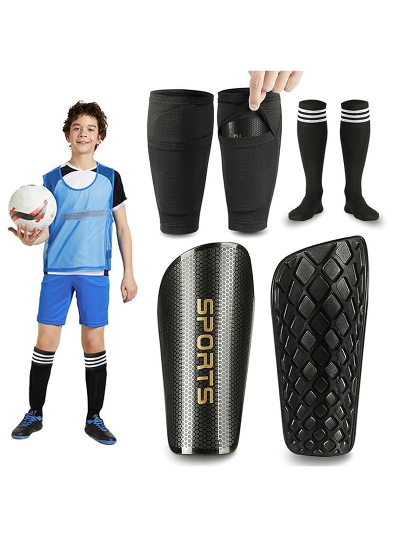 Sports Soccer Shin Guards Children and adolescents, Shin Pads Set with Shin Sleeves and Long Soccer Socks for Age 6-8, 8-16 Boys and Girls, Lightweight Soccer Equipment  - Image 1