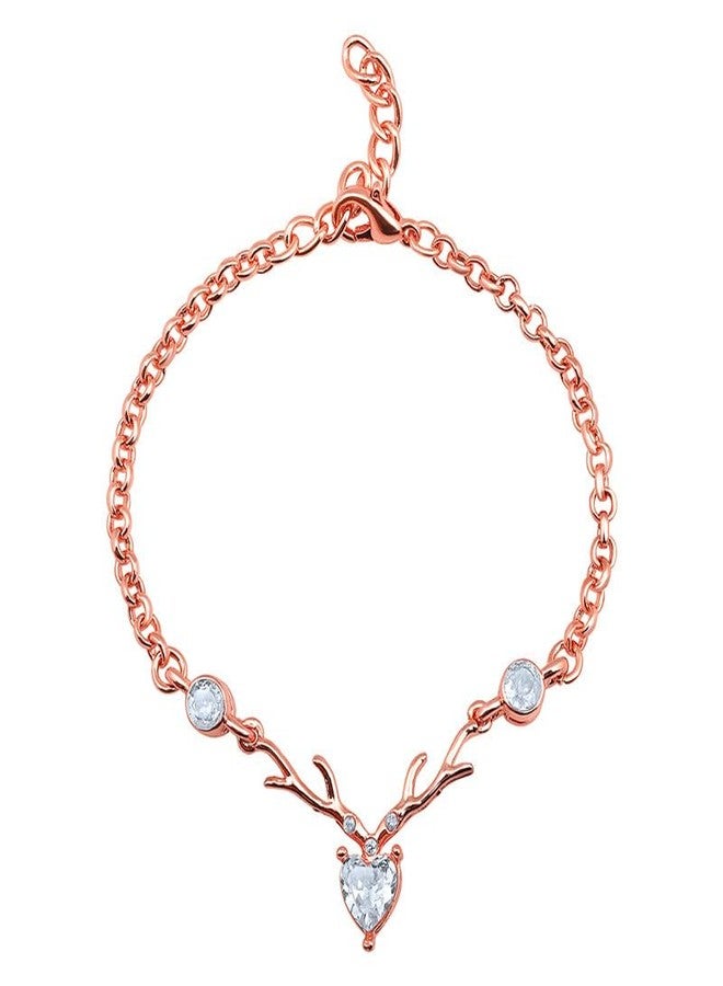 Mahi Heart & Deer-Shaped Stunning Adjustable Bracelet with Sparkling White Cubic Zirconia (CZ) for Women (BR1101060ZWhi) - Image 1