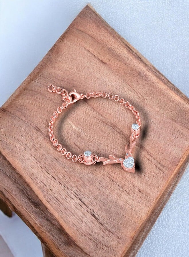 Mahi Heart & Deer-Shaped Stunning Adjustable Bracelet with Sparkling White Cubic Zirconia (CZ) for Women (BR1101060ZWhi) - Image 4