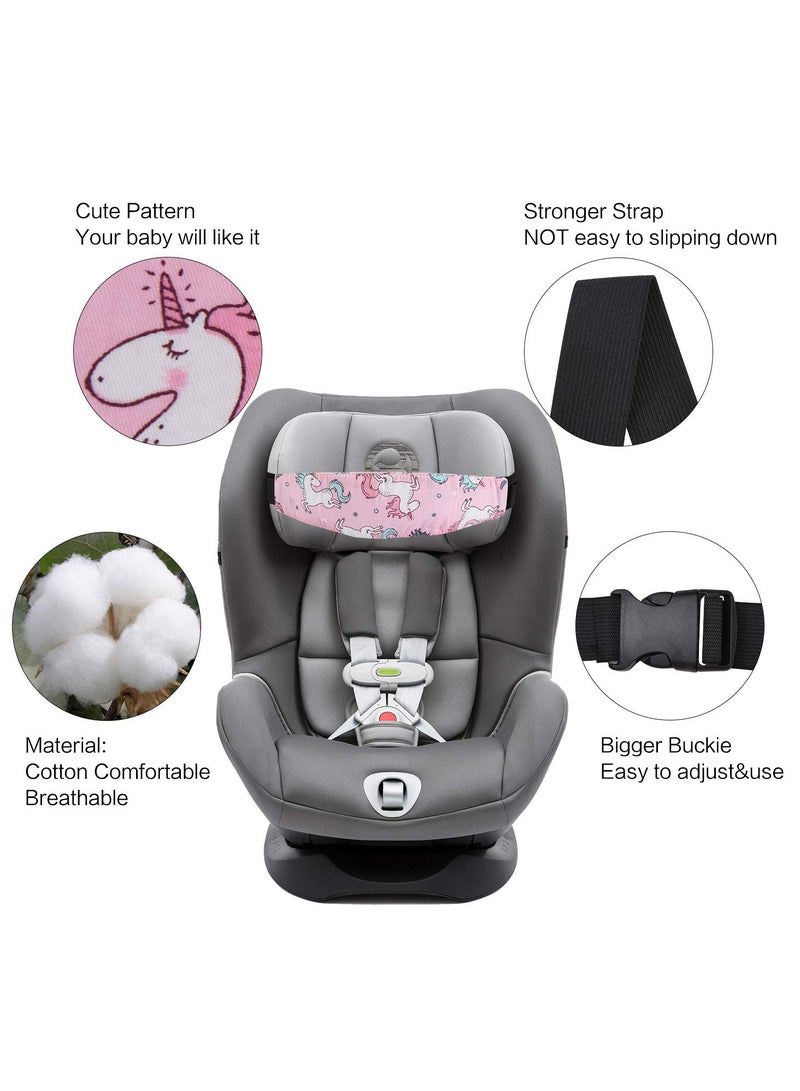 SYOSI Baby Carseat Head Support, 2PCS Baby Car seat Head Support, Stroller Neck Relief Strap Headrest,Slumber Sling Sleep Positioner for Toddler Infants Child Children Kids, Pink Unicor - Image 3