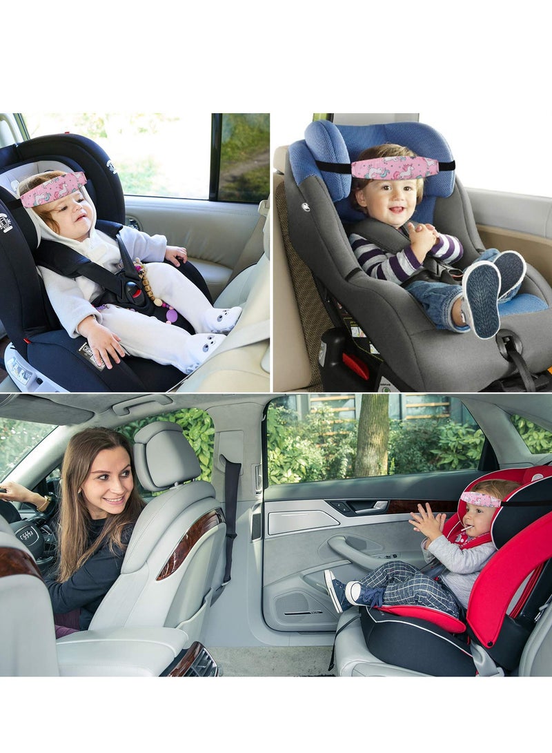 SYOSI Baby Carseat Head Support, 2PCS Baby Car seat Head Support, Stroller Neck Relief Strap Headrest,Slumber Sling Sleep Positioner for Toddler Infants Child Children Kids, Pink Unicor - Image 5