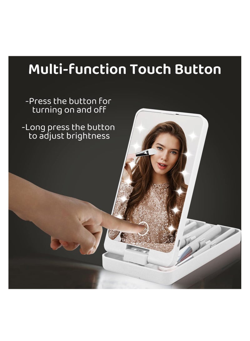 SYOSI Vanity Mirror with Light Portable Dressing Table Makeup Mirror with 12 LED Lights 5Pcs Brush 360°Adjustable Touch Screen Lighted Desk Mirror 1000 mAh USB Rechargeable Small Shaving Compact Mirror  - Image 4