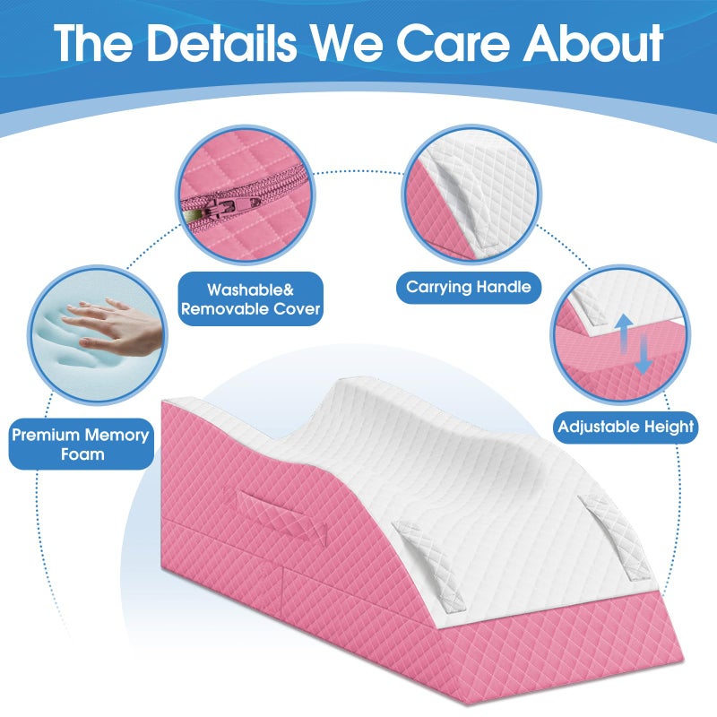 TranquilRelax Elevation Pillows for Leg After Surgery, Memory Foam Adjustable Wedge Pillow for Injury or Rest, Ankle Pillow for Sleeping Blood Circulation Pink/Single Leg - Image 4