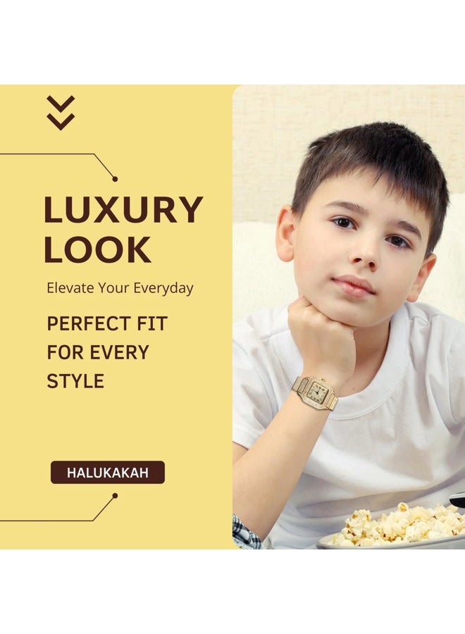 Halukakah Diamonds Gold Watch Iced Out for Boy Teens Kids - 18K Real Gold/Platinum Plated,40mm Square Dial,Japanese Quartz - 8" Length Adjustable Wristband,with Adjuster Tool - for Birthday,Parties, - Image 3