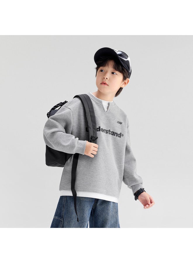Zuoxi Boys' Waffle-knit Hoodie With False Two-piece Design - 2025 New Stylish Autumn & Spring Top For Kids & Older Children - Image 5