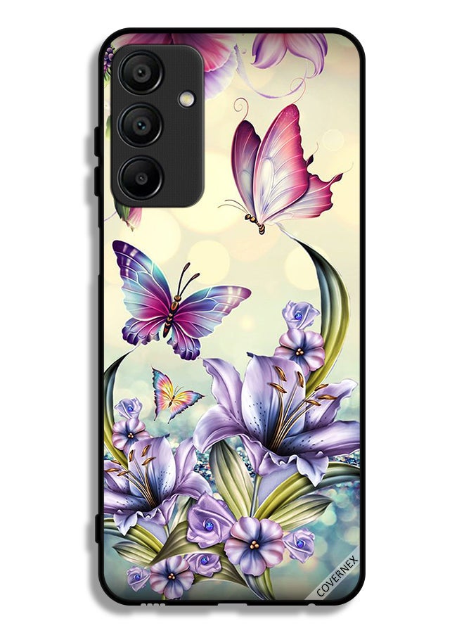 Covernex غطاء حماية لجهاز سامسونج جالاكسي A15 4G مزين بالزهور والب butterflies الأرجوانية - Image 1