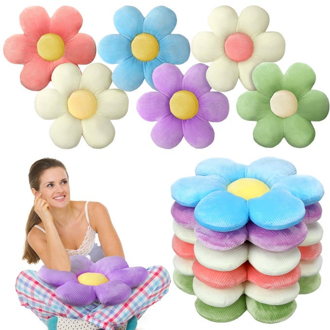 6 PCS FLOWER PILLOWS FLOWER SHAPED THROW PILLOWS CUTE DAISY PILLOW SEATING CUSHIONS FOR ADULTS READING LEISURE HOME BEDROOM SOFA CHAIR COUCH DECORCLASSIC COLOR1575 INCH