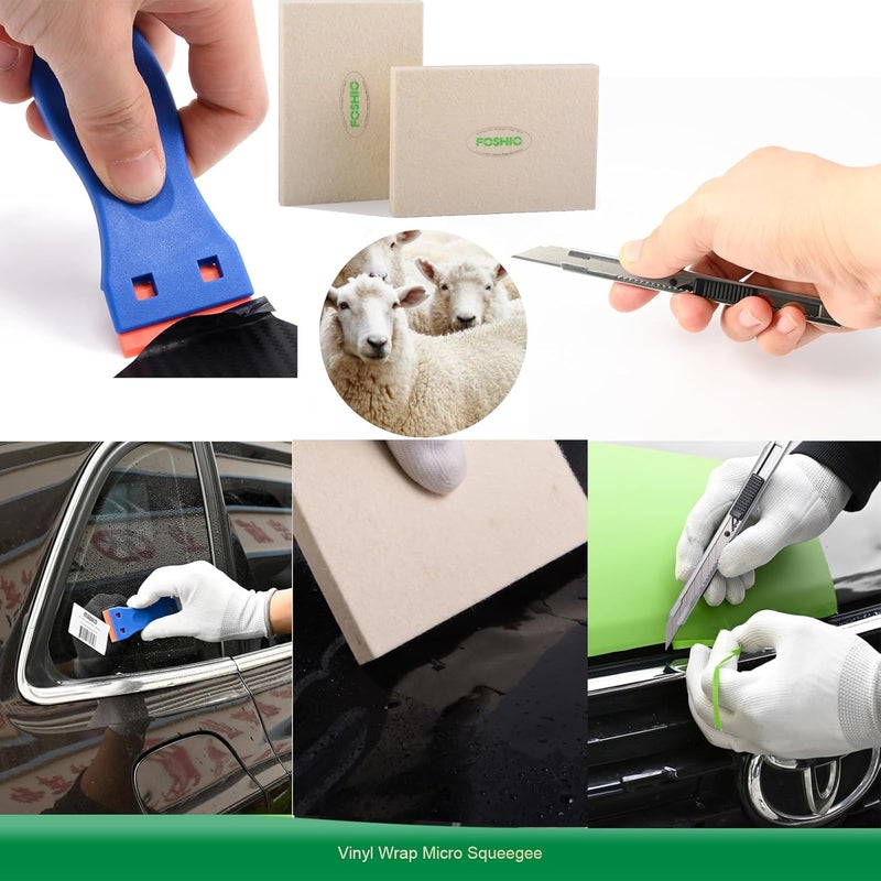 FOSHIO Pro Plus Car Vinyl Film Wrapping Application Full Set Kit include 4 Inch card Film Squeegees, Snitty Cutters, Razor Scrapers, Tweezers, Art Knife, Gloves, Magnet Graphic Vinyl Holders - Image 3