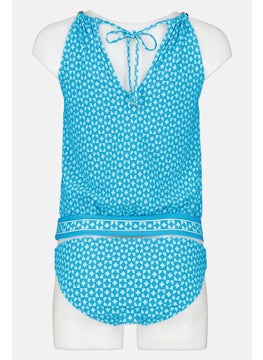 Michael Kors Women 2 Pcs Padded Allover Printed Bikini Top And Bottom Set, Blue  - Image 2