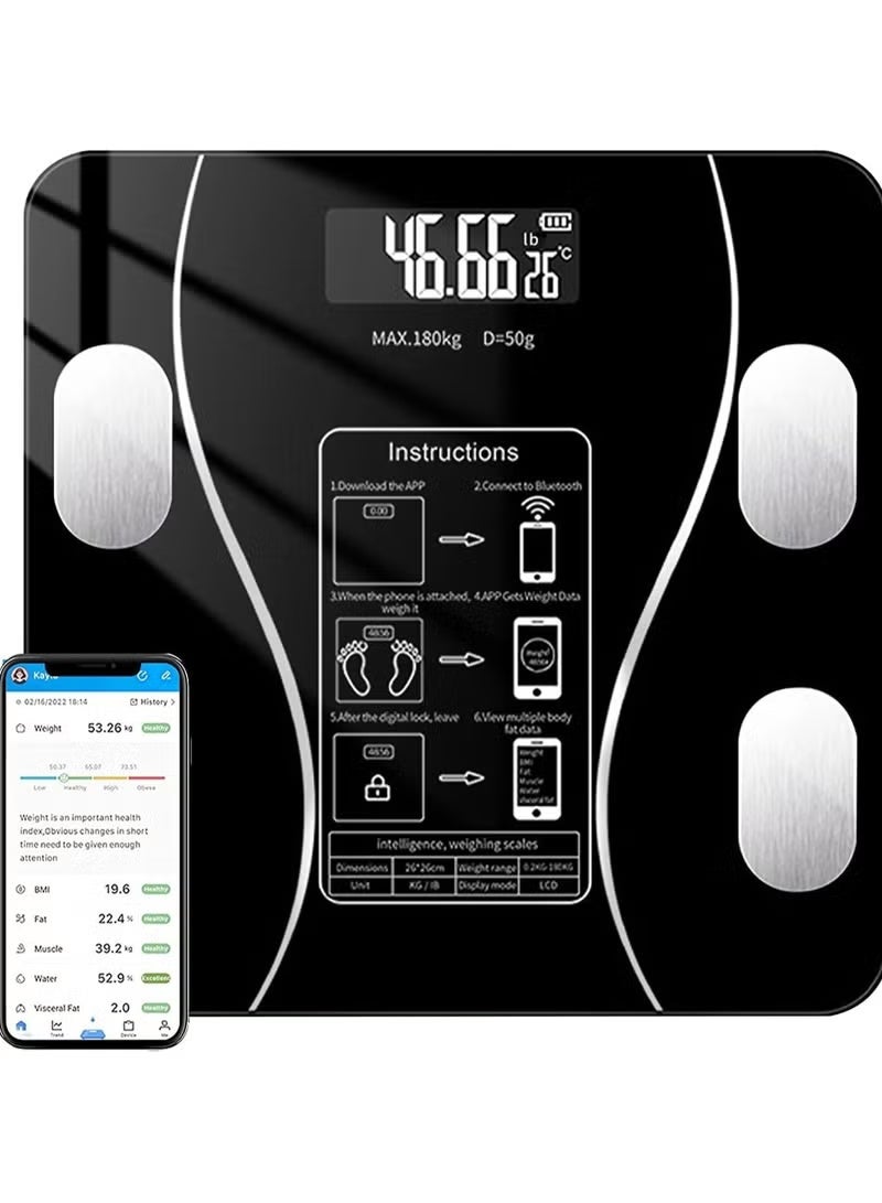 ميزان شخصي رقمي 180 كجم، ميزان ذكي لقياس وزن الجسم مع بلوتوث وتطبيق لمراقبة تكوين الجسم - Image 1