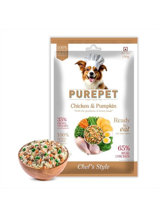 Purepet Fresh Dog Food Chicken & Pumpkin, for Adult & Puppy, 100gm | High Protein, 65% Real Chicken, 35% Fruits & Veggies | No Preservatives | Ready to Serve | All Breeds (Pack of 12) - Image 1