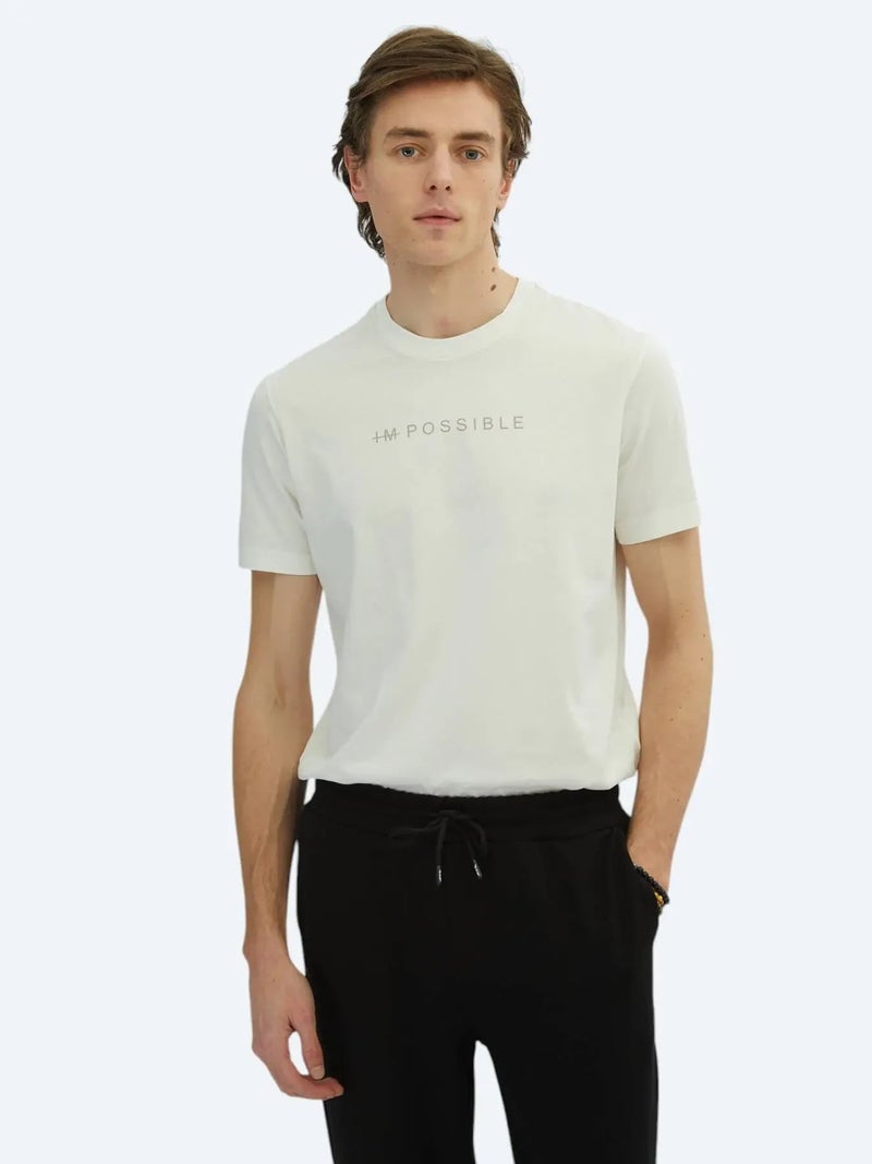 Kip Off White Printed Crew Neck 100% Cotton T-Shirt - Image 1