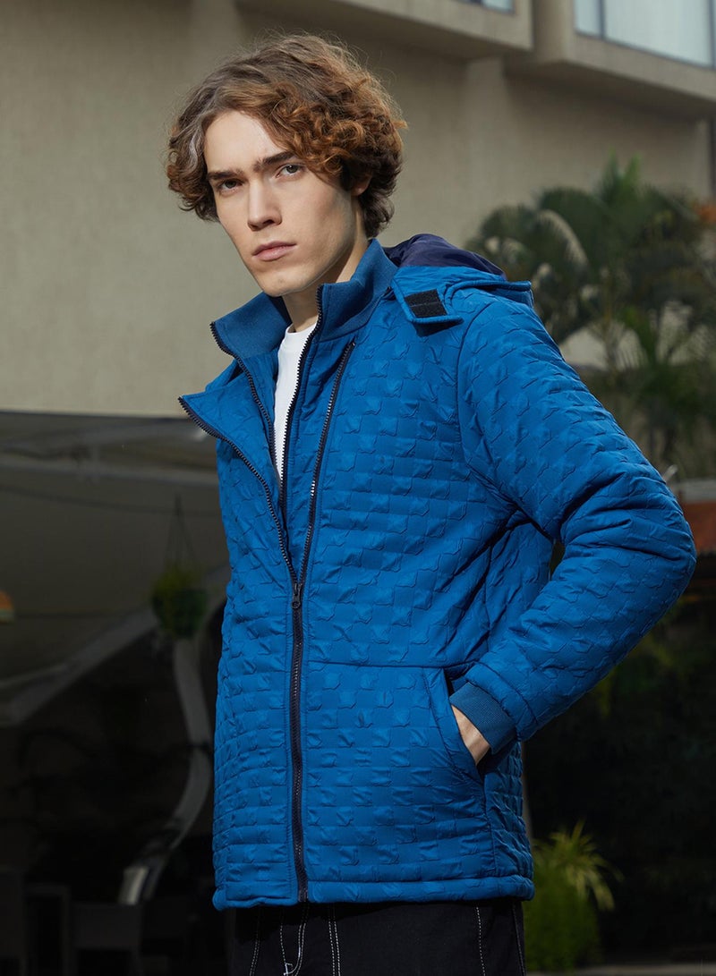 كامبوس سوترا Men's Admiral Blue Tactile Shepard Check Puffer Jacket  - Image 3