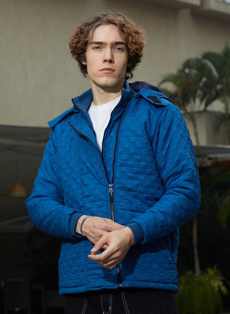 كامبوس سوترا Men's Admiral Blue Tactile Shepard Check Puffer Jacket  - Image 2
