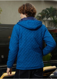 Campus Sutra Men's Admiral Blue Tactile Shepard Check Puffer Jacket  - Image 5