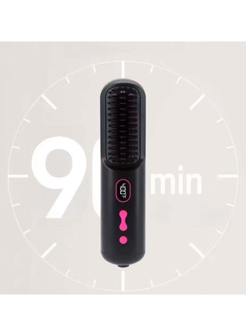 مشط فرد وتنعيم الشعر بلون رمادي غامق مع شحن USB – تقنية الأيونات والحرارة لتصفيف الشعر بسهولة والتحكم في التجعد - Image 3