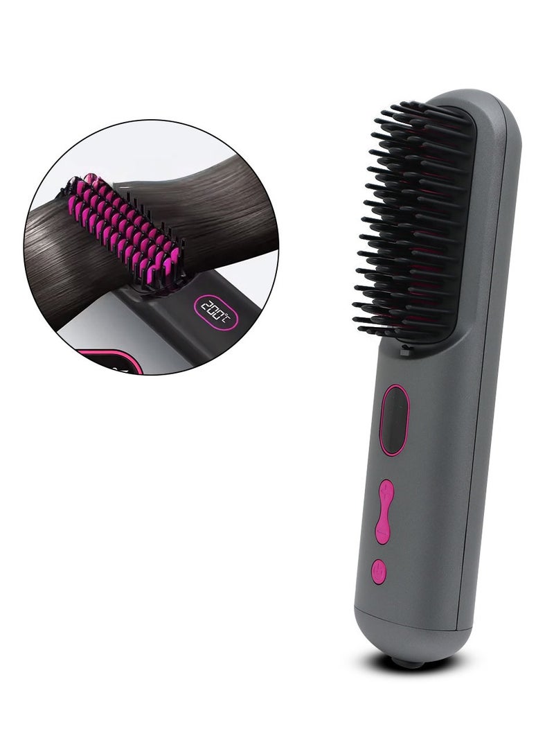مشط فرد وتنعيم الشعر بلون رمادي غامق مع شحن USB – تقنية الأيونات والحرارة لتصفيف الشعر بسهولة والتحكم في التجعد - Image 1