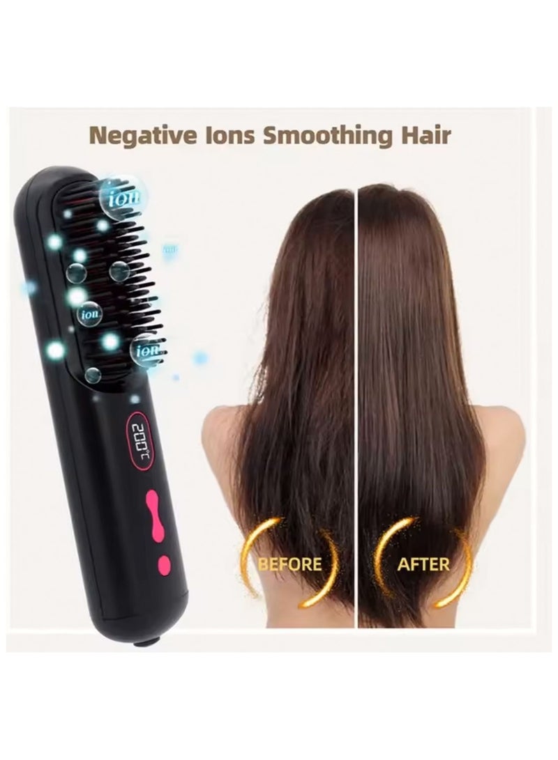 مشط فرد وتنعيم الشعر بلون رمادي غامق مع شحن USB – تقنية الأيونات والحرارة لتصفيف الشعر بسهولة والتحكم في التجعد - Image 2