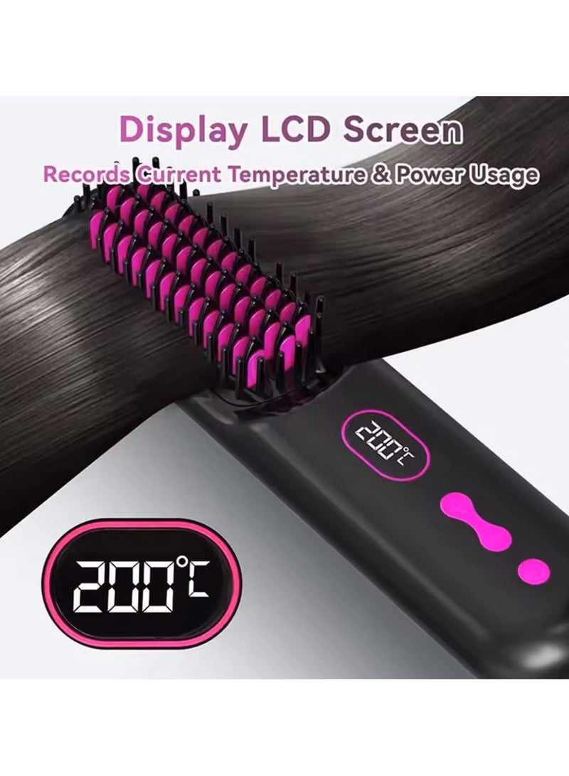 مشط فرد وتنعيم الشعر بلون رمادي غامق مع شحن USB – تقنية الأيونات والحرارة لتصفيف الشعر بسهولة والتحكم في التجعد - Image 4