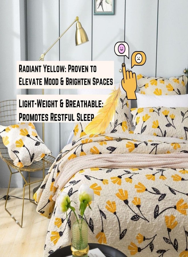 دادا بيدنغ لحاف سرير مزين بنقوش نباتية وزهرية من دادالوجي - طقم غطاء سرير مبطن بنقوش زهور التوليب الصفراء الذهبية الربيعية - حواف مزخرفة - لون عاجي كريمي زاهٍ - مقاس مفرد - قطعتان - Image 3